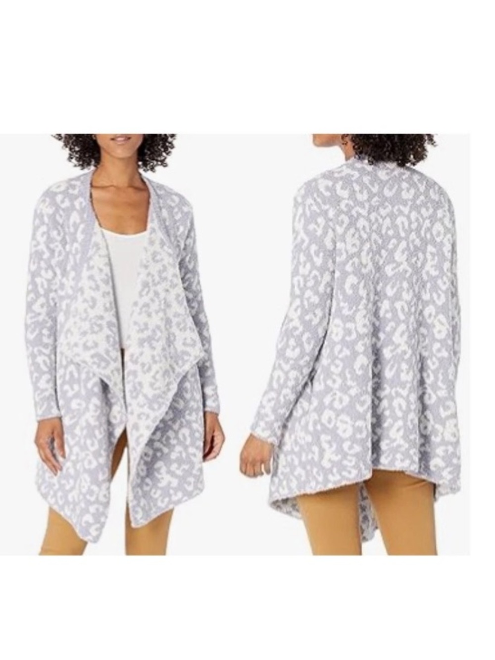 UGG Phoebe Wrapped Light Gray & White Leopard Open-Front Draped Cardigan XL